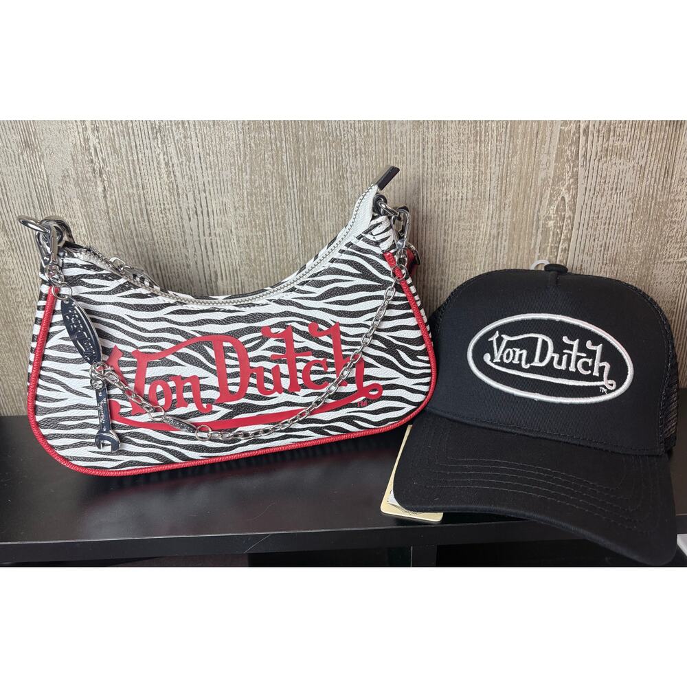 NEW Chic Von Dutch Zebra Shoulder Bag & Trucker Hat Bundle
